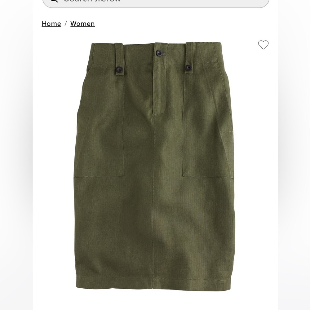 J. Crew Olive Linen Cargo Pencil Skirt Lined & Pockets